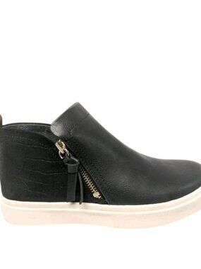 Dr. Scholl's Wanderay Black Faux Leather Microsuede Side Zip Platform Sneakers
